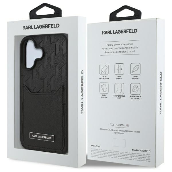 Etui na Apple iPhone 16, Karl Lagerfeld, Cardslots Monogram, Czarne
