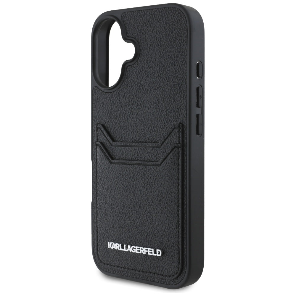 Case for Apple iPhone 16, Karl Lagerfeld, Grained Cardslots, Black