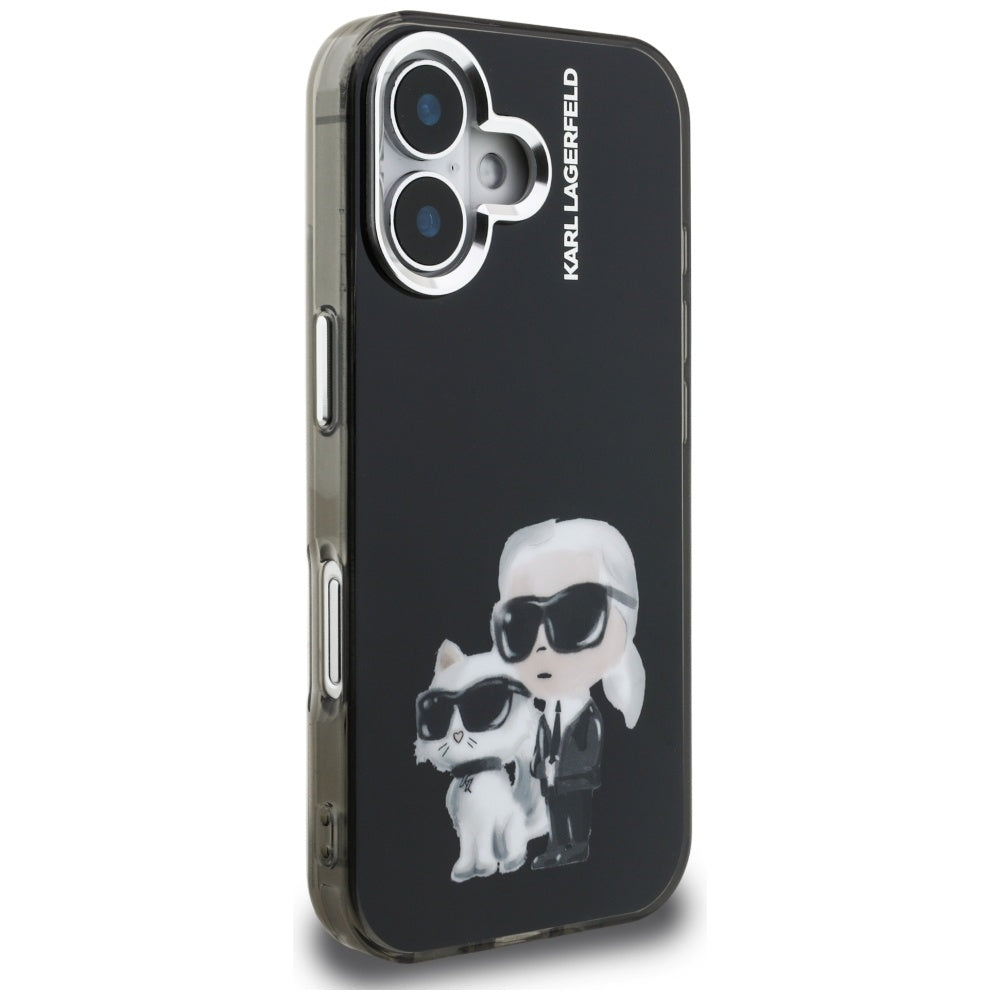 Etui na Apple iPhone 16, Karl Lagerfeld, IML Aquarelle Logo Karl & Choupette, Czarne
