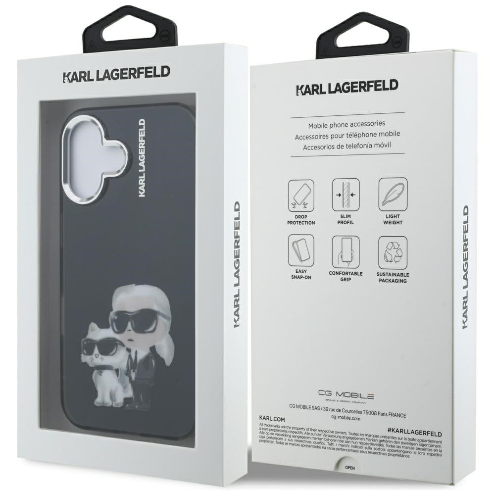 Etui na Apple iPhone 16, Karl Lagerfeld, IML Aquarelle Logo Karl & Choupette, Czarne