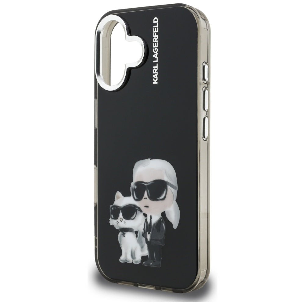 Etui na Apple iPhone 16, Karl Lagerfeld, IML Aquarelle Logo Karl & Choupette, Czarne