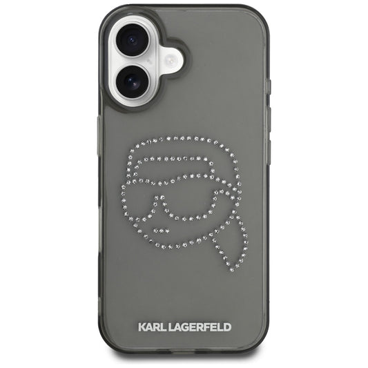 Etui na Apple iPhone 16, Karl Lagerfeld, IML Rhinestones Karl's Head, Czarne