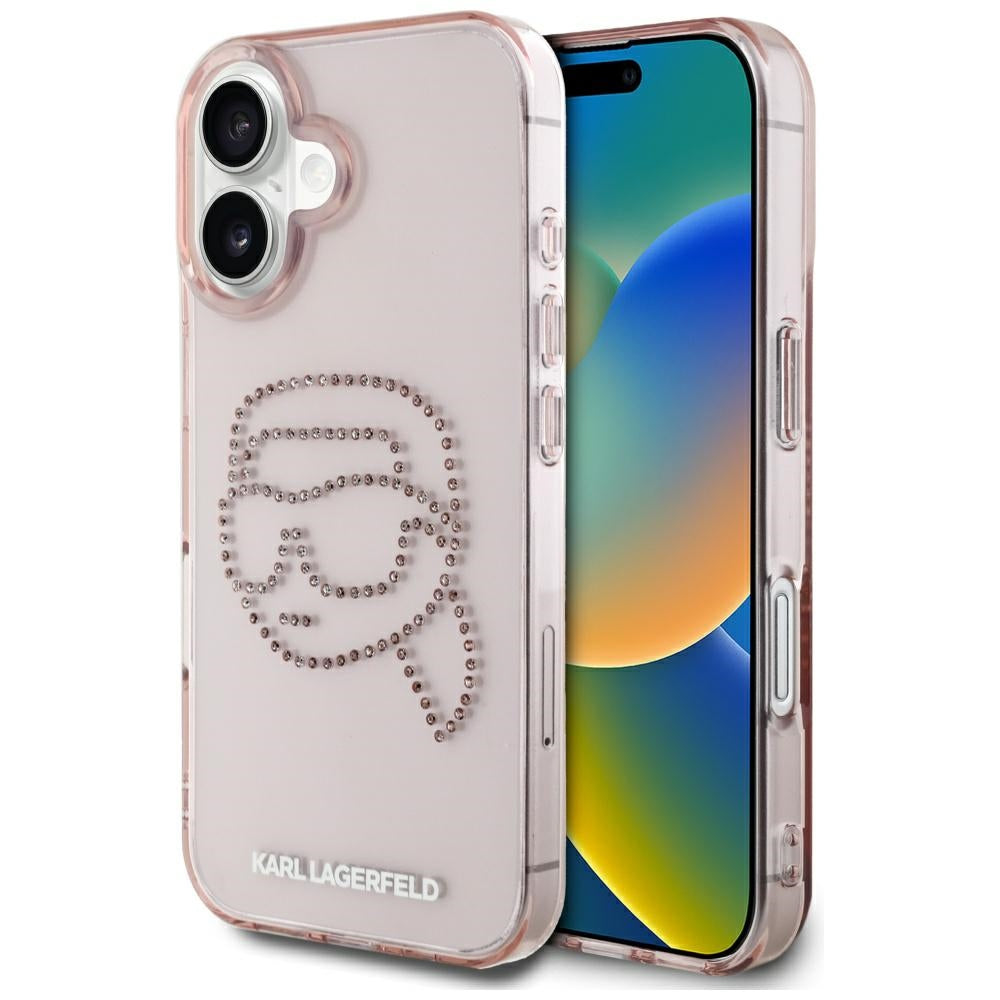 Etui na Apple iPhone 16, Karl Lagerfeld, IML Rhinestones Karl's Head, Różowy