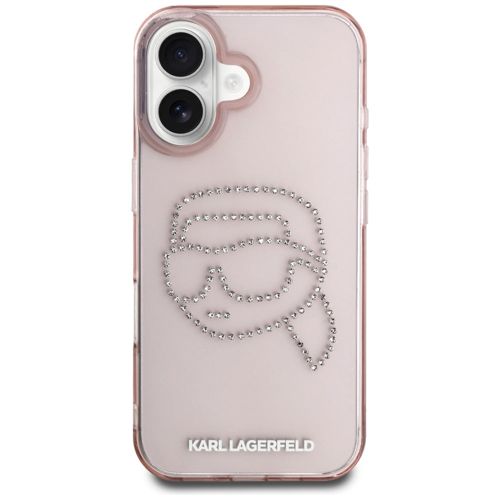 Etui na Apple iPhone 16, Karl Lagerfeld, IML Rhinestones Karl's Head, Różowy