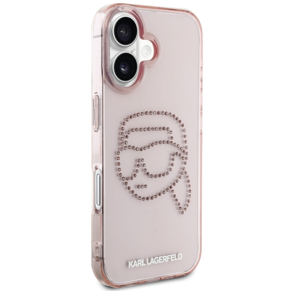 Etui na Apple iPhone 16, Karl Lagerfeld, IML Rhinestones Karl's Head, Różowy
