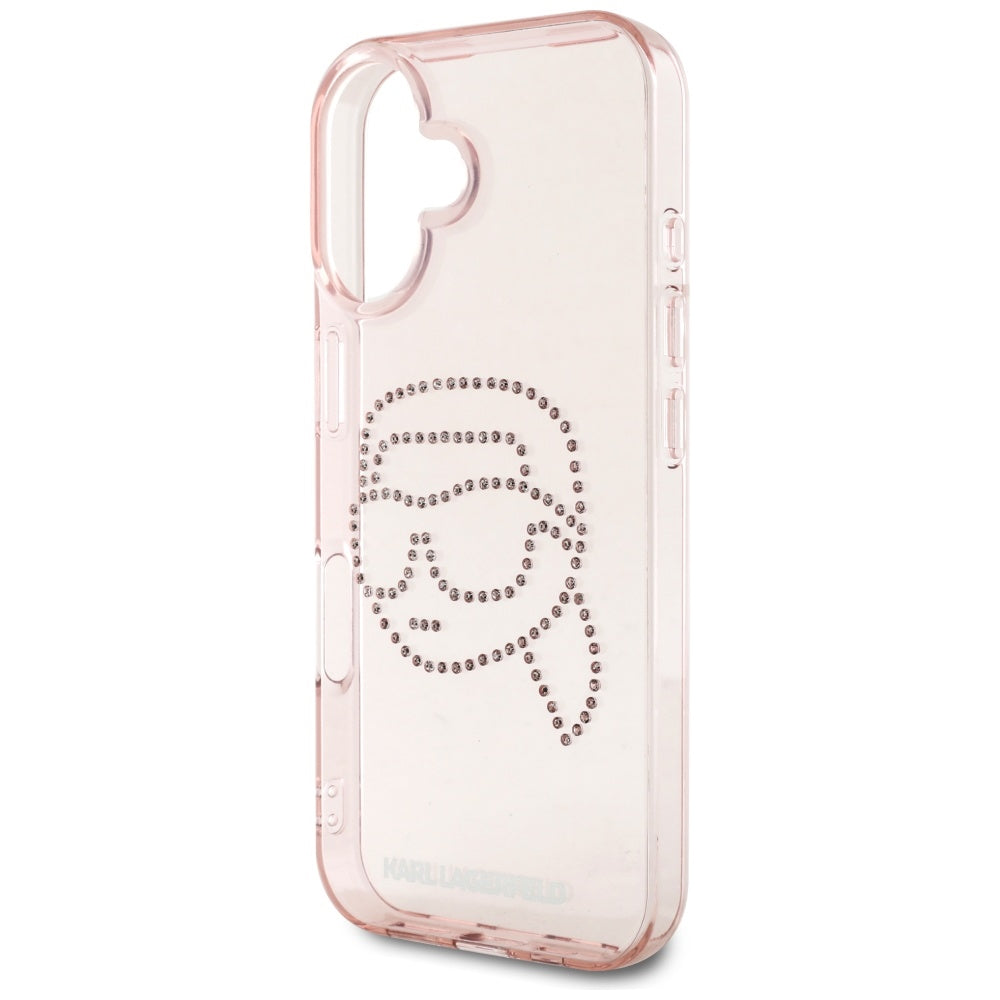 Etui na Apple iPhone 16, Karl Lagerfeld, IML Rhinestones Karl's Head, Różowy