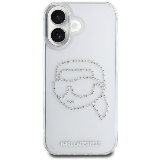 Etui na Apple iPhone 16, Karl Lagerfeld, IML Rhinestones Karl's Head, Przezroczyste