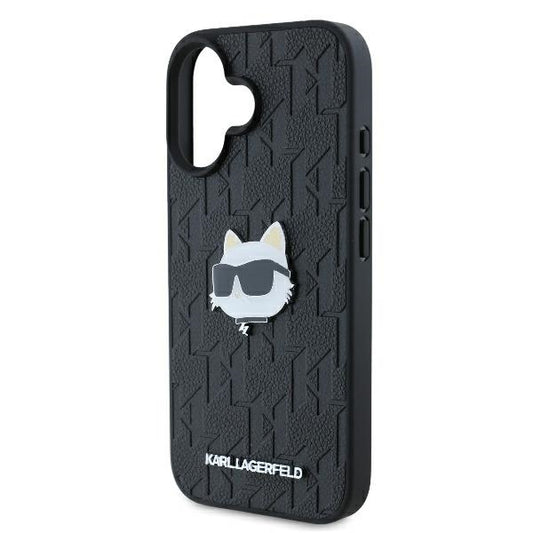 Etui na Apple iPhone 16, Karl Lagerfeld, Monogram Choupette's Head, Czarne