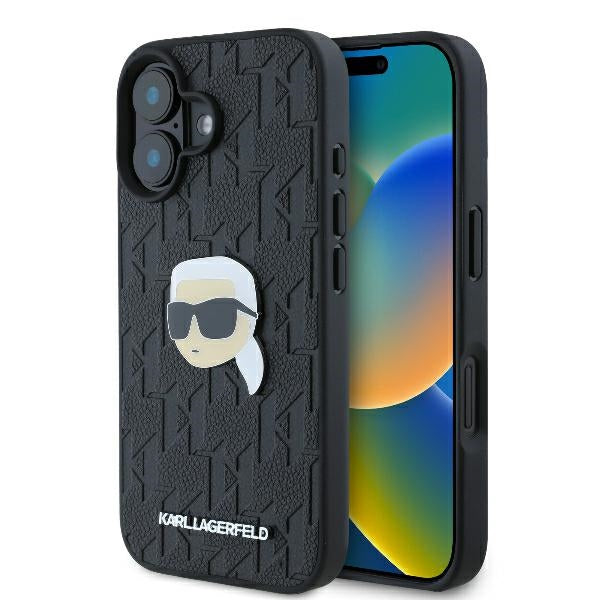 Etui na Apple iPhone 16, Karl Lagerfeld, Monogram Karl's Head, Czarne