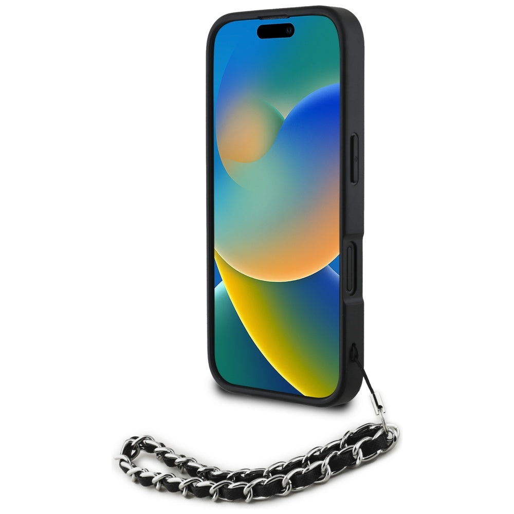 Etui na Apple iPhone 16, Karl Lagerfeld, Saffiano Crystals & Charm, Czarne