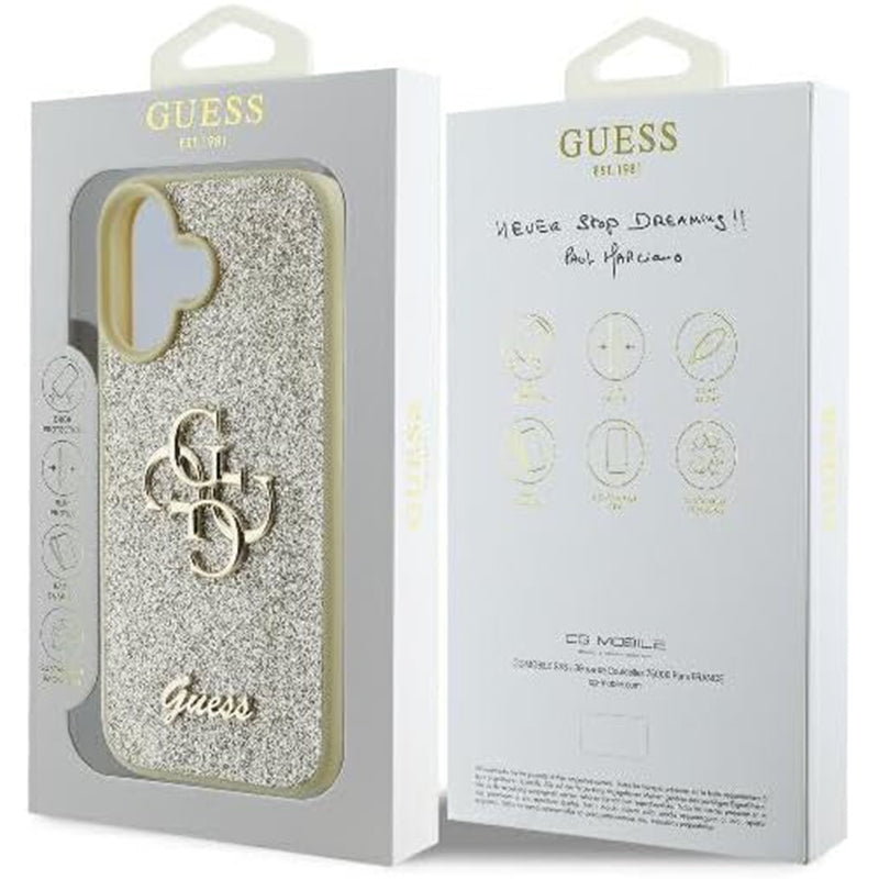 Etui na Apple iPhone 16 Plus, Guess, Fixed Glitter Big 4G, Złote