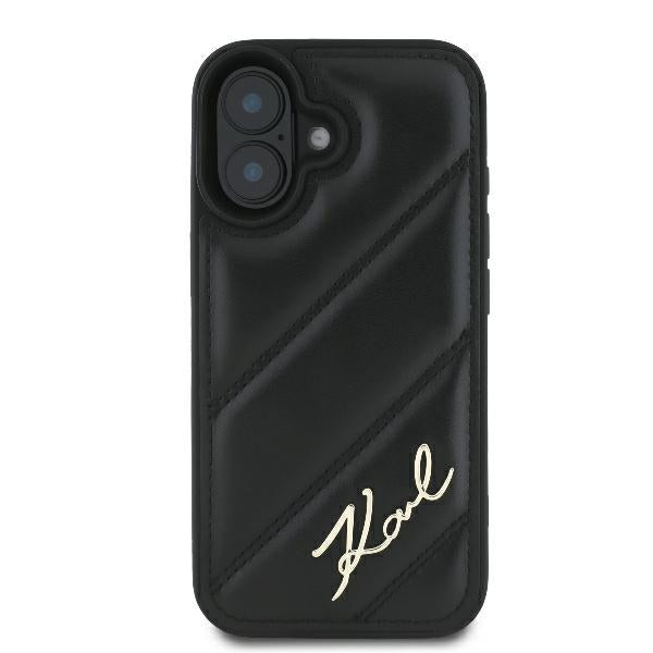 Etui na Apple iPhone 16 Plus, Karl Lagerfeld, Diagonal Quilted Script, Czarne