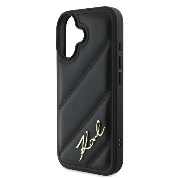 Etui na Apple iPhone 16 Plus, Karl Lagerfeld, Diagonal Quilted Script, Czarne