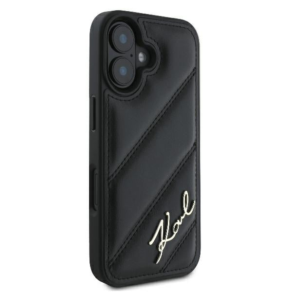 Etui na Apple iPhone 16 Plus, Karl Lagerfeld, Diagonal Quilted Script, Czarne
