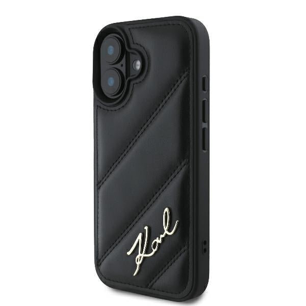 Etui na Apple iPhone 16 Plus, Karl Lagerfeld, Diagonal Quilted Script, Czarne