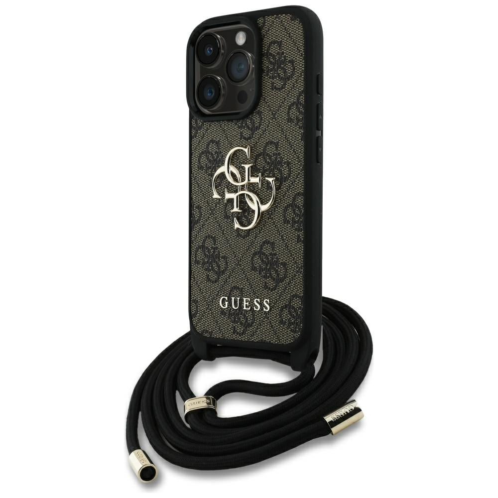 Etui na Apple iPhone 16 Pro, Guess, 4G CBDY Big Logo with Cord Strap, Brązowy