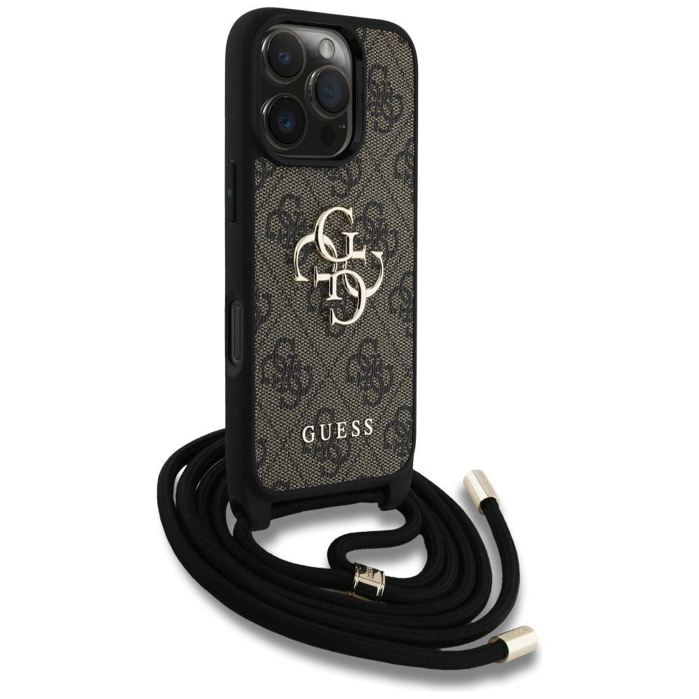 Etui na Apple iPhone 16 Pro, Guess, 4G CBDY Big Logo with Cord Strap, Brązowy