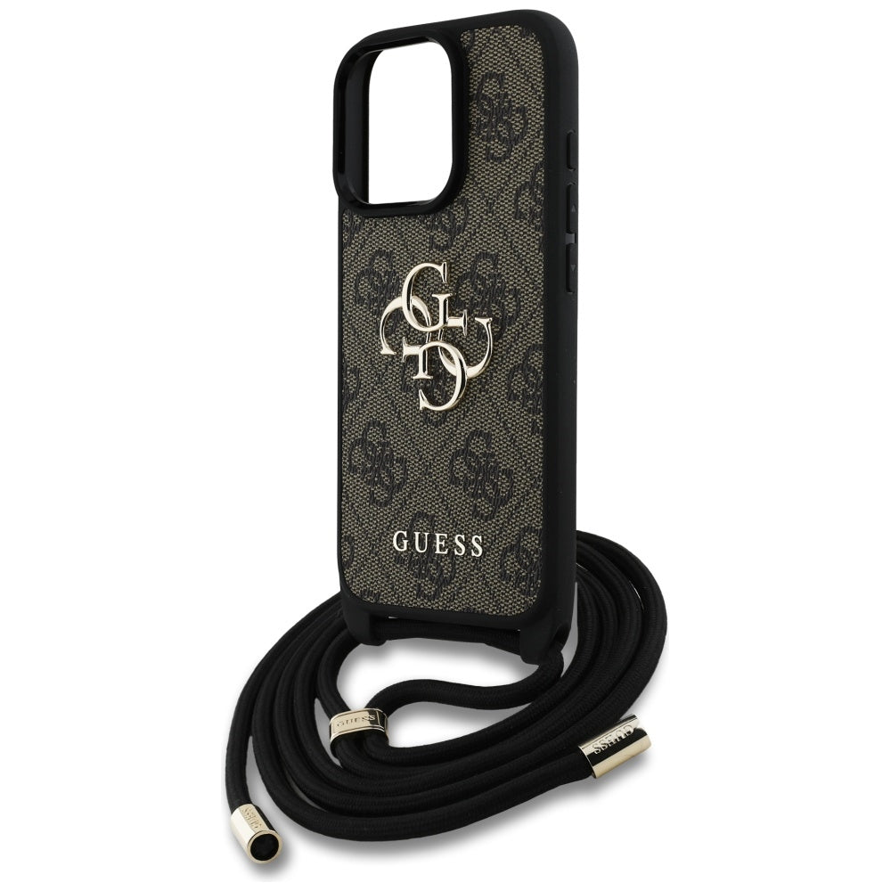 Etui na Apple iPhone 16 Pro, Guess, 4G CBDY Big Logo with Cord Strap, Brązowy