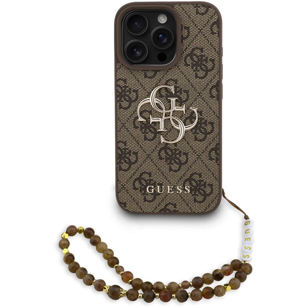Etui na Apple iPhone 16 Pro, Guess, 4G Classic Logo with Strap, Brązowy