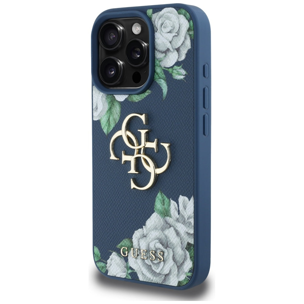 Etui na Apple iPhone 16 Pro, Guess, 4G Grained Roses Big Logo, Niebieskie