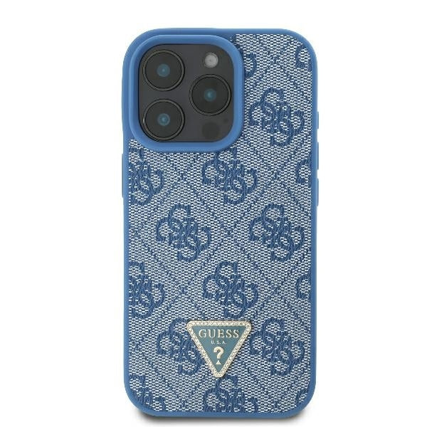 Etui na Apple iPhone 16 Pro, Guess, Crossbody 4G Triangle Strass, Niebieskie