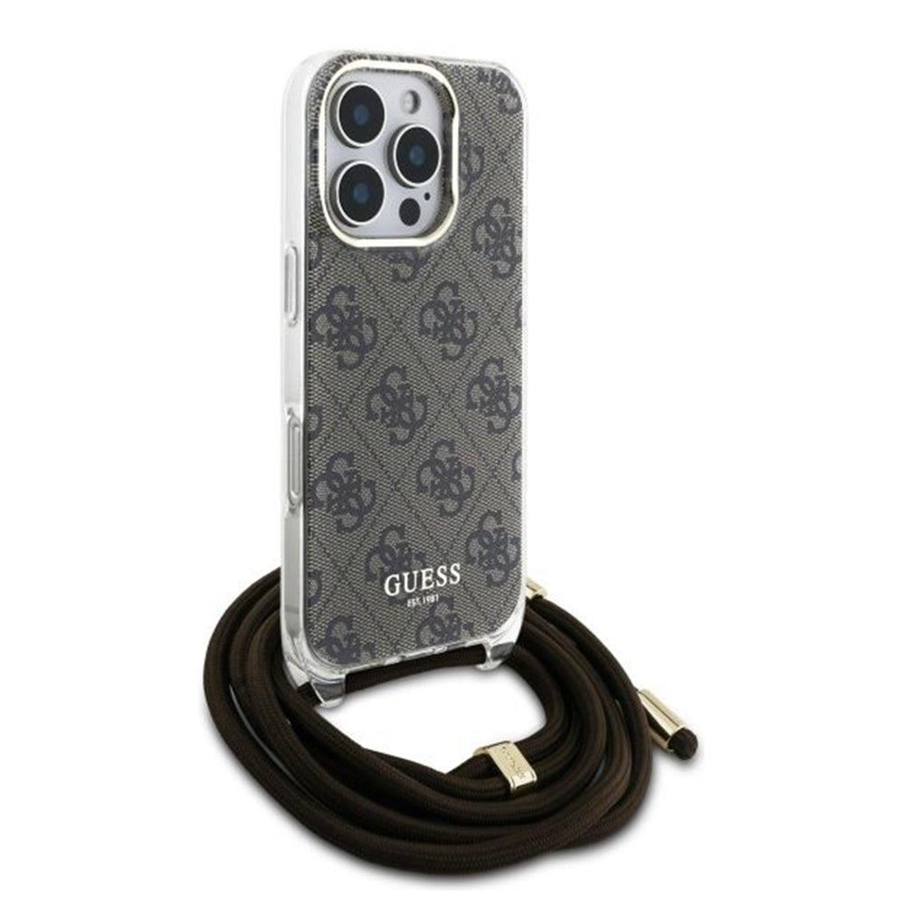 Etui na Apple iPhone 16 Pro, Guess, Crossbody Cord 4G Print, Brązowy
