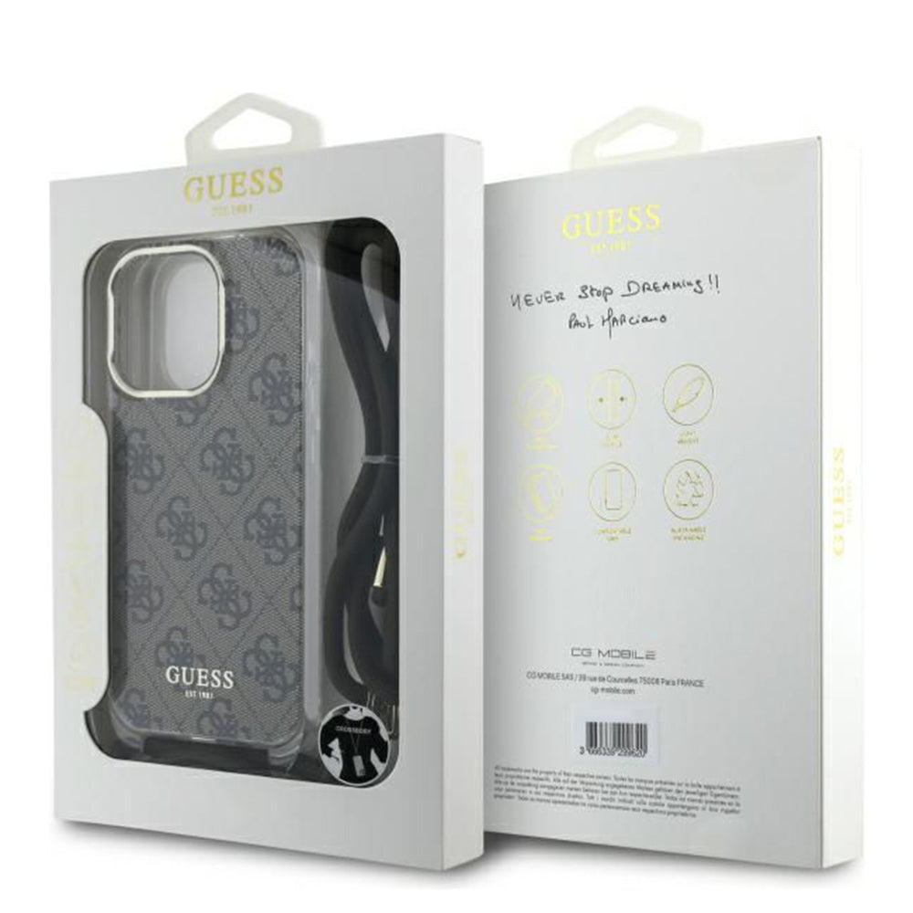 Etui na Apple iPhone 16 Pro, Guess, Crossbody Cord 4G Print, Brązowy