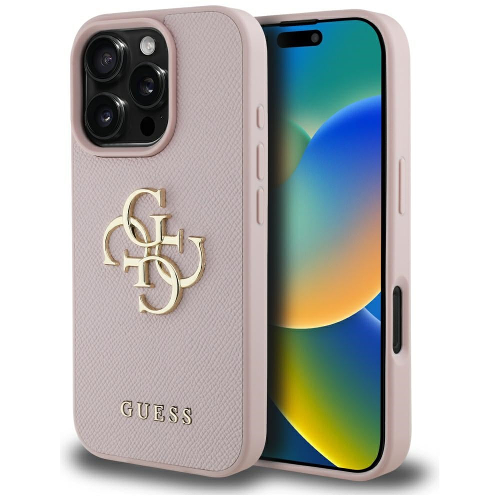 Etui na Apple iPhone 16 Pro, Guess, Grained Big 4G Logo Small Classic Logo, Różowy