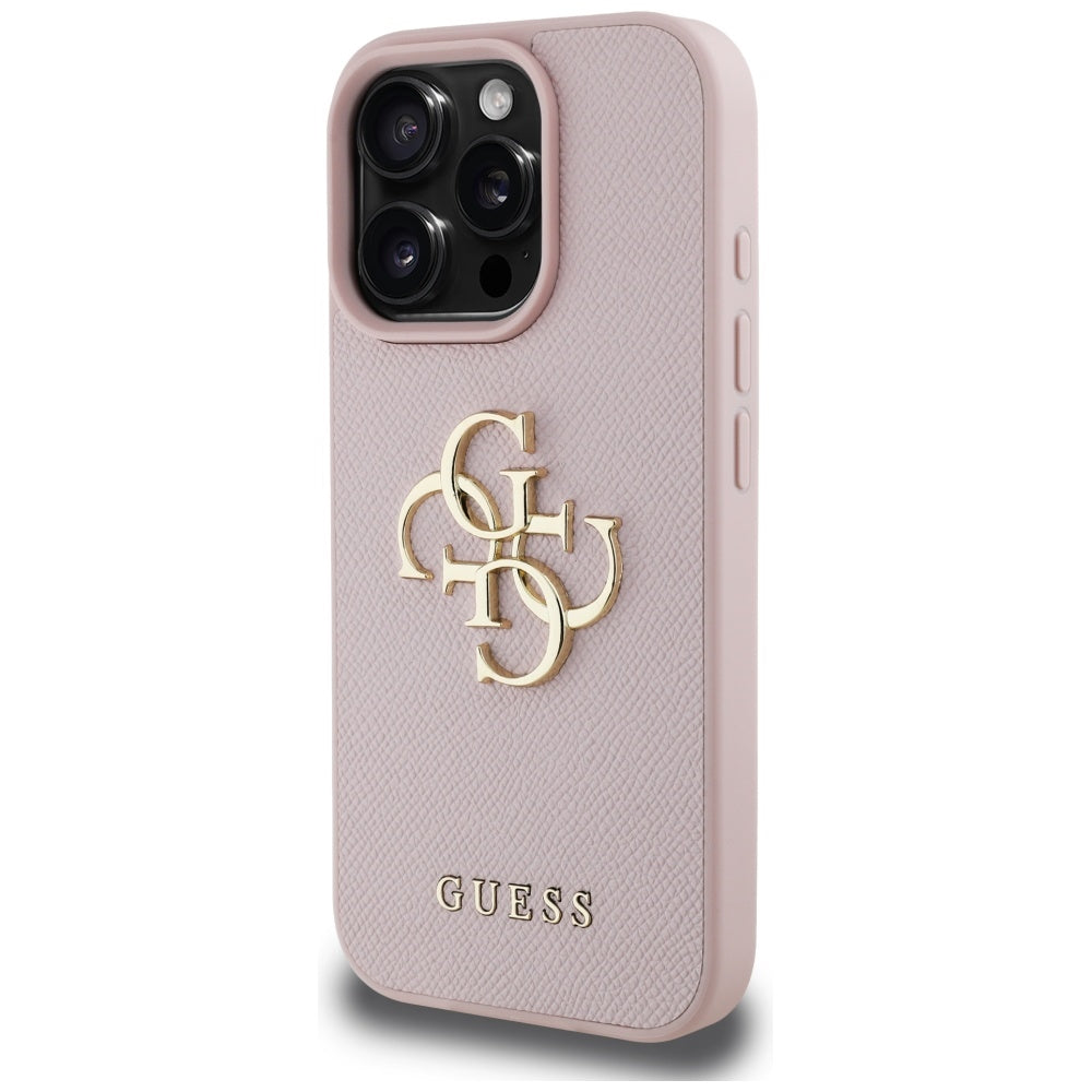 Etui na Apple iPhone 16 Pro, Guess, Grained Big 4G Logo Small Classic Logo, Różowy