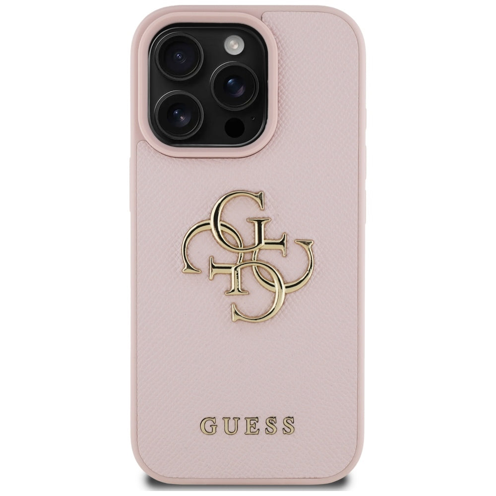 Etui na Apple iPhone 16 Pro, Guess, Grained Big 4G Logo Small Classic Logo, Różowy