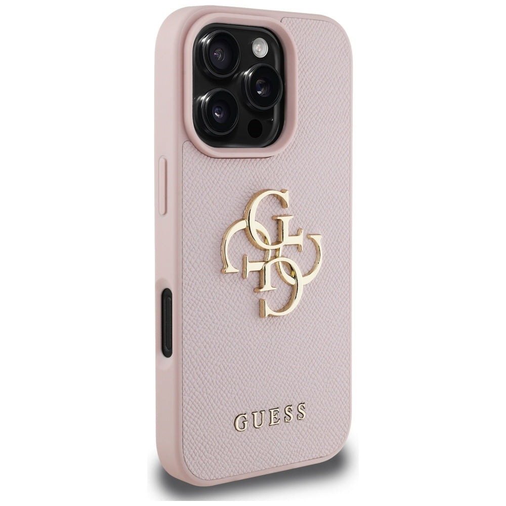 Etui na Apple iPhone 16 Pro, Guess, Grained Big 4G Logo Small Classic Logo, Różowy