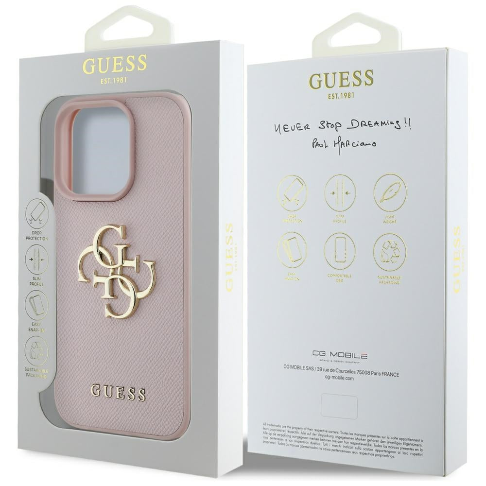 Etui na Apple iPhone 16 Pro, Guess, Grained Big 4G Logo Small Classic Logo, Różowy
