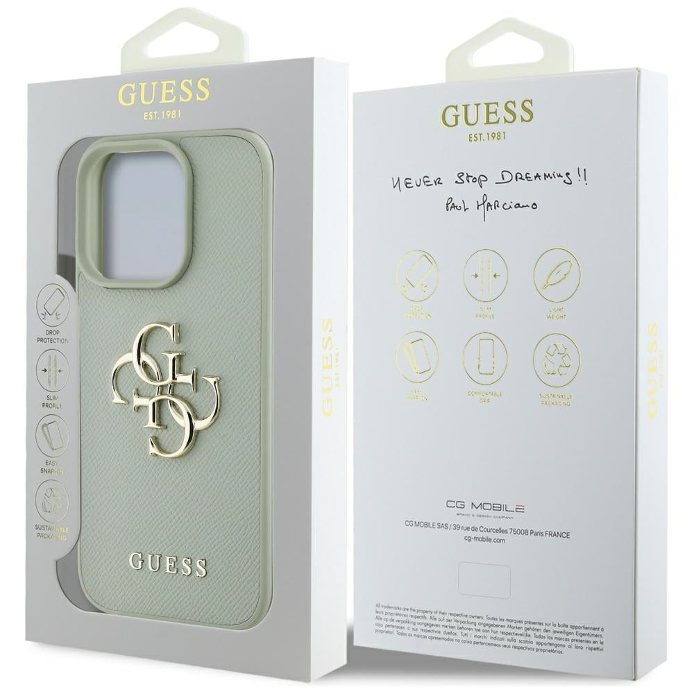 Case for Apple iPhone 16 Pro, Guess, Grained Big 4G Logo Small Classic Logo, Green