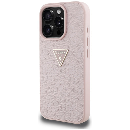Etui na Apple iPhone 16 Pro, Guess, Hot Stamp 4G Pattern Triangle Logo, Różowy
