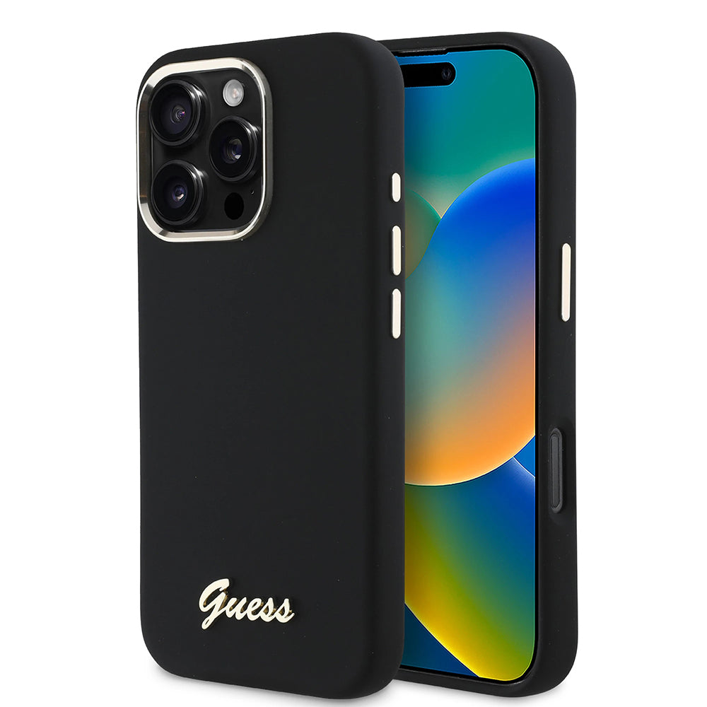 Etui na Apple iPhone 16 Pro, Guess, Script Metal Logo & Frame, Czarne
