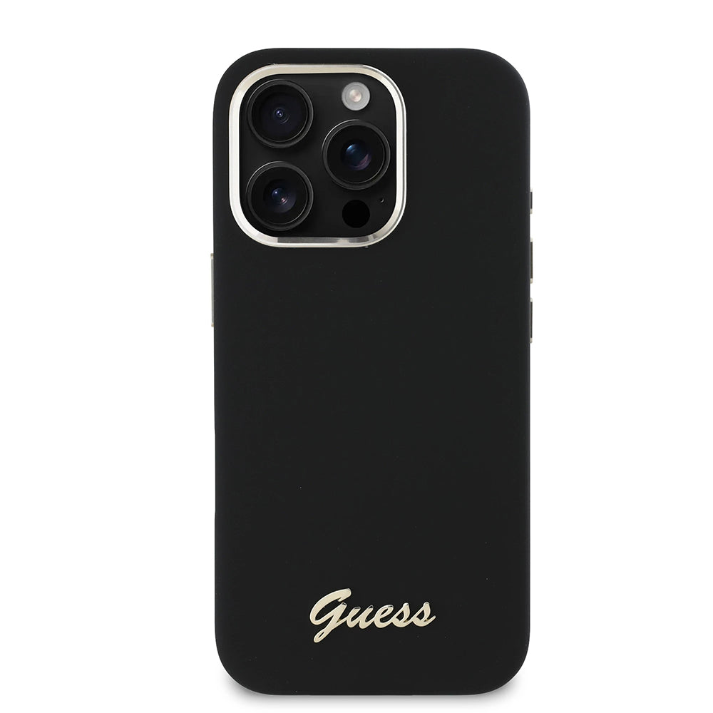 Etui na Apple iPhone 16 Pro, Guess, Script Metal Logo & Frame, Czarne