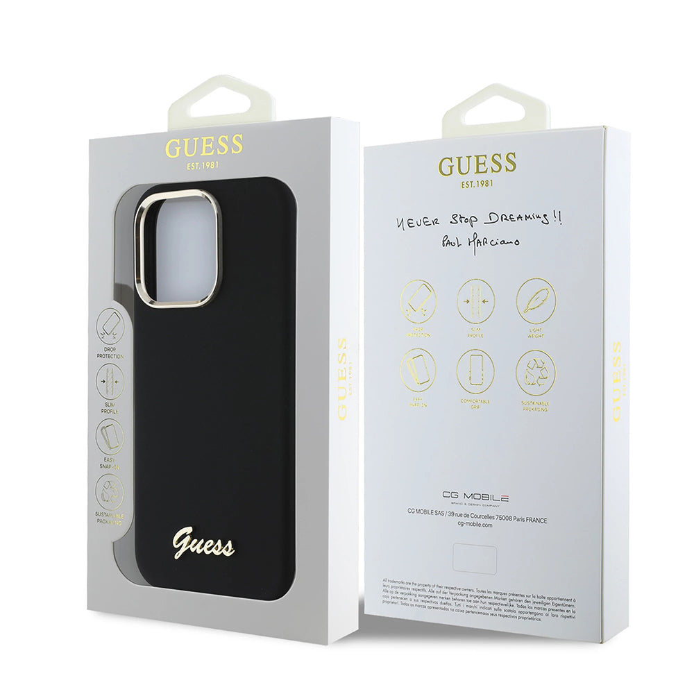 Etui na Apple iPhone 16 Pro, Guess, Script Metal Logo & Frame, Czarne