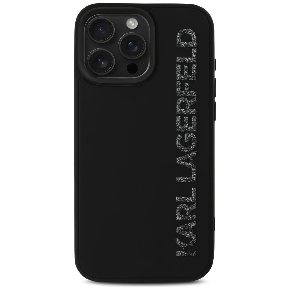 Etui na Apple iPhone 16 Pro, Karl Lagerfeld, 3D Rubber Elongated Glitter Logo, Czarne