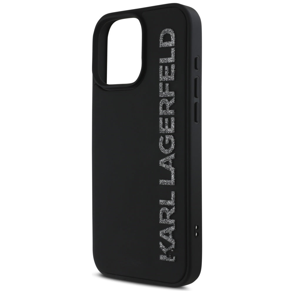 Etui na Apple iPhone 16 Pro, Karl Lagerfeld, 3D Rubber Elongated Glitter Logo, Czarne