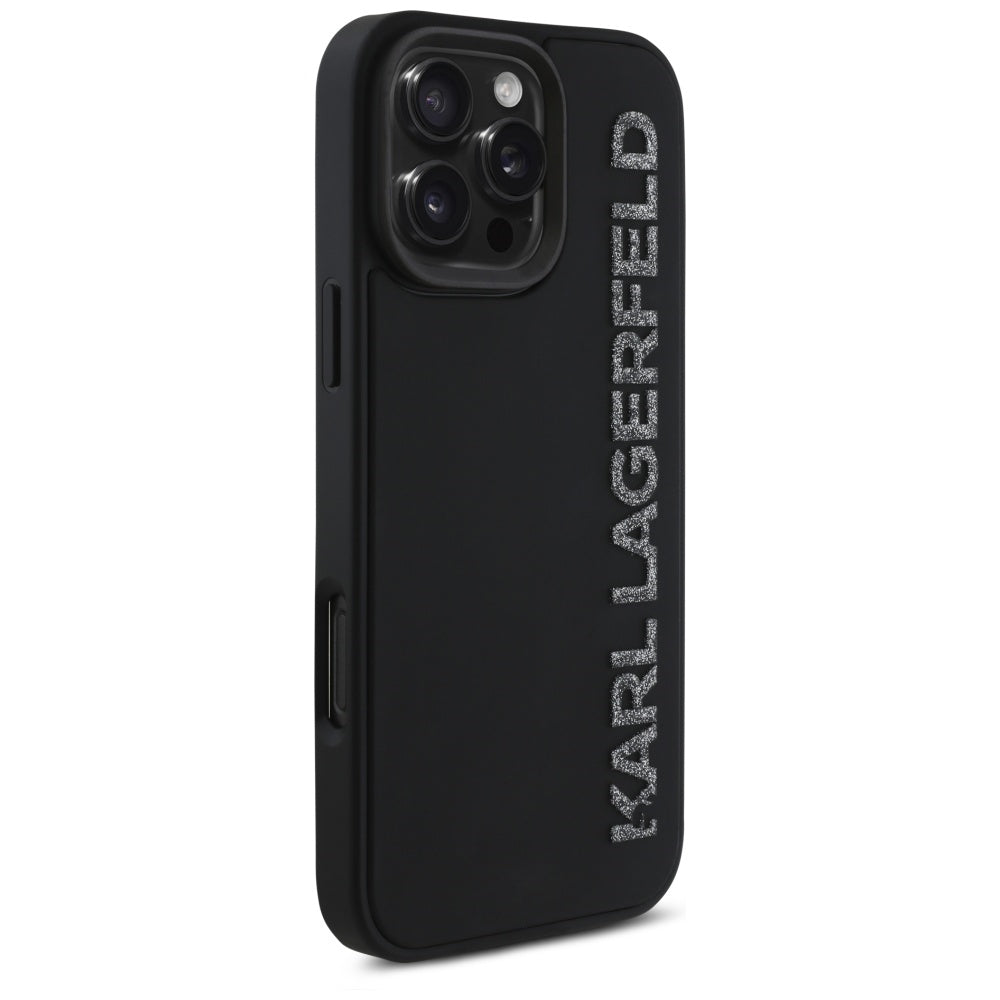 Etui na Apple iPhone 16 Pro, Karl Lagerfeld, 3D Rubber Elongated Glitter Logo, Czarne