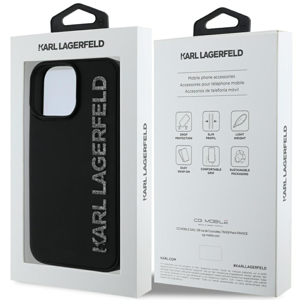 Etui na Apple iPhone 16 Pro, Karl Lagerfeld, 3D Rubber Elongated Glitter Logo, Czarne