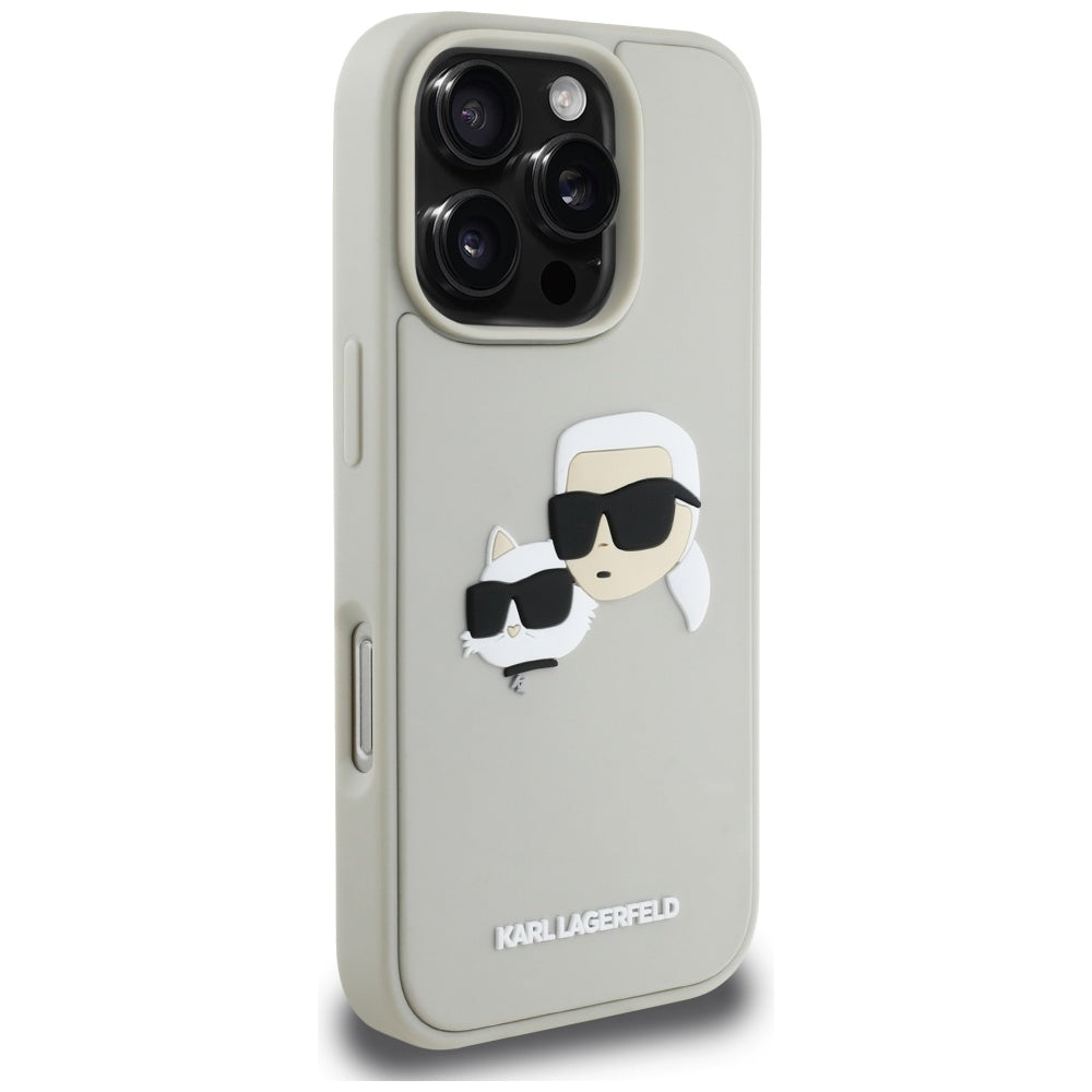 Etui na Apple iPhone 16 Pro, Karl Lagerfeld, 3D Rubber Karl & Choupette, Beżowy