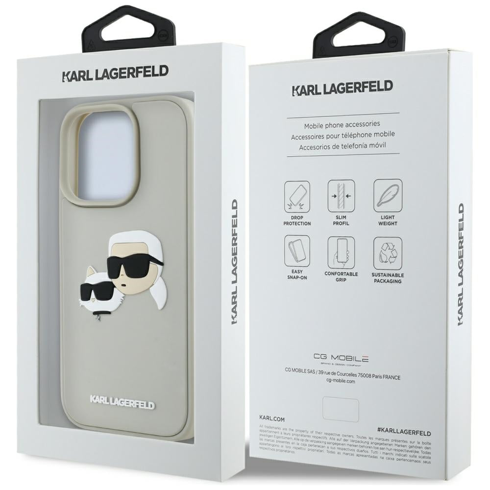 Etui na Apple iPhone 16 Pro, Karl Lagerfeld, 3D Rubber Karl & Choupette, Beżowy