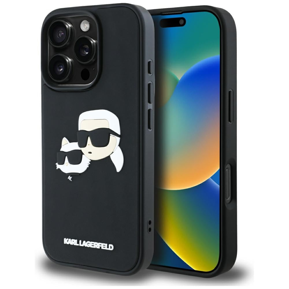 Etui na Apple iPhone 16 Pro, Karl Lagerfeld, 3D Rubber Karl & Choupette, Czarne
