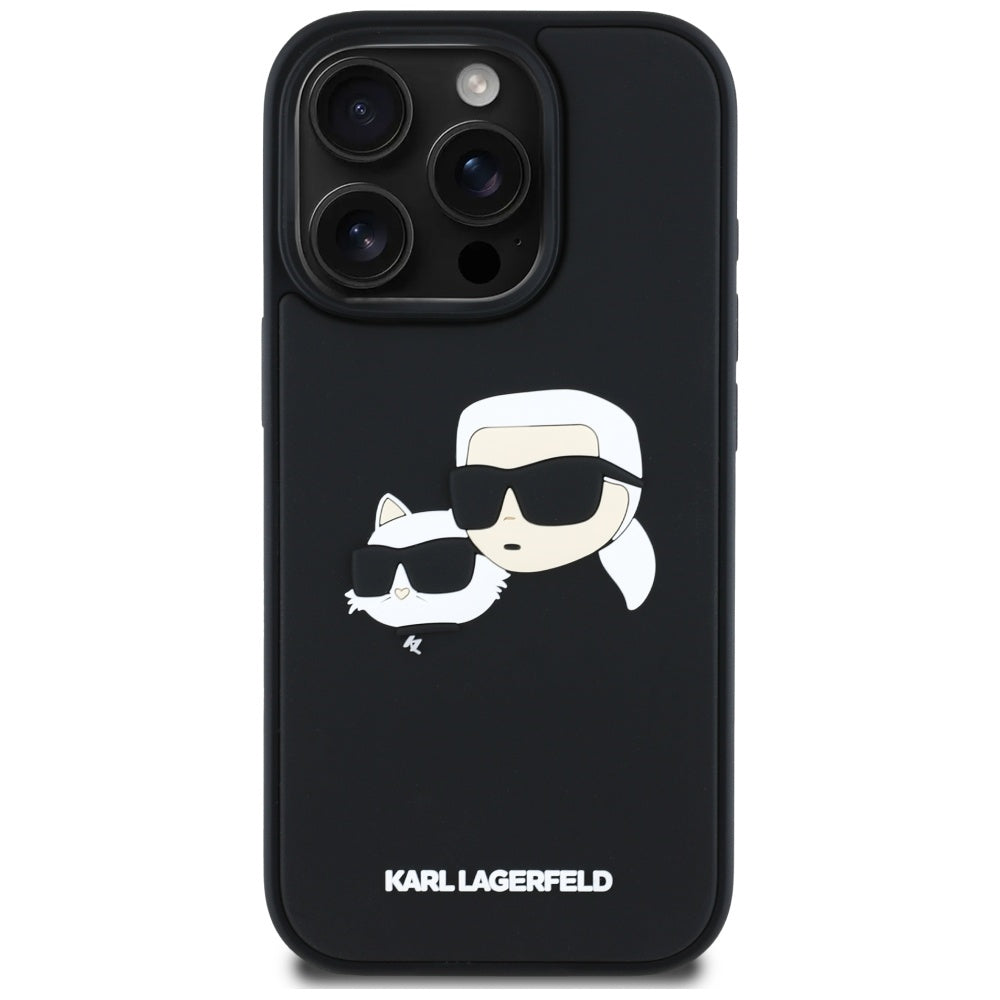 Etui na Apple iPhone 16 Pro, Karl Lagerfeld, 3D Rubber Karl & Choupette, Czarne