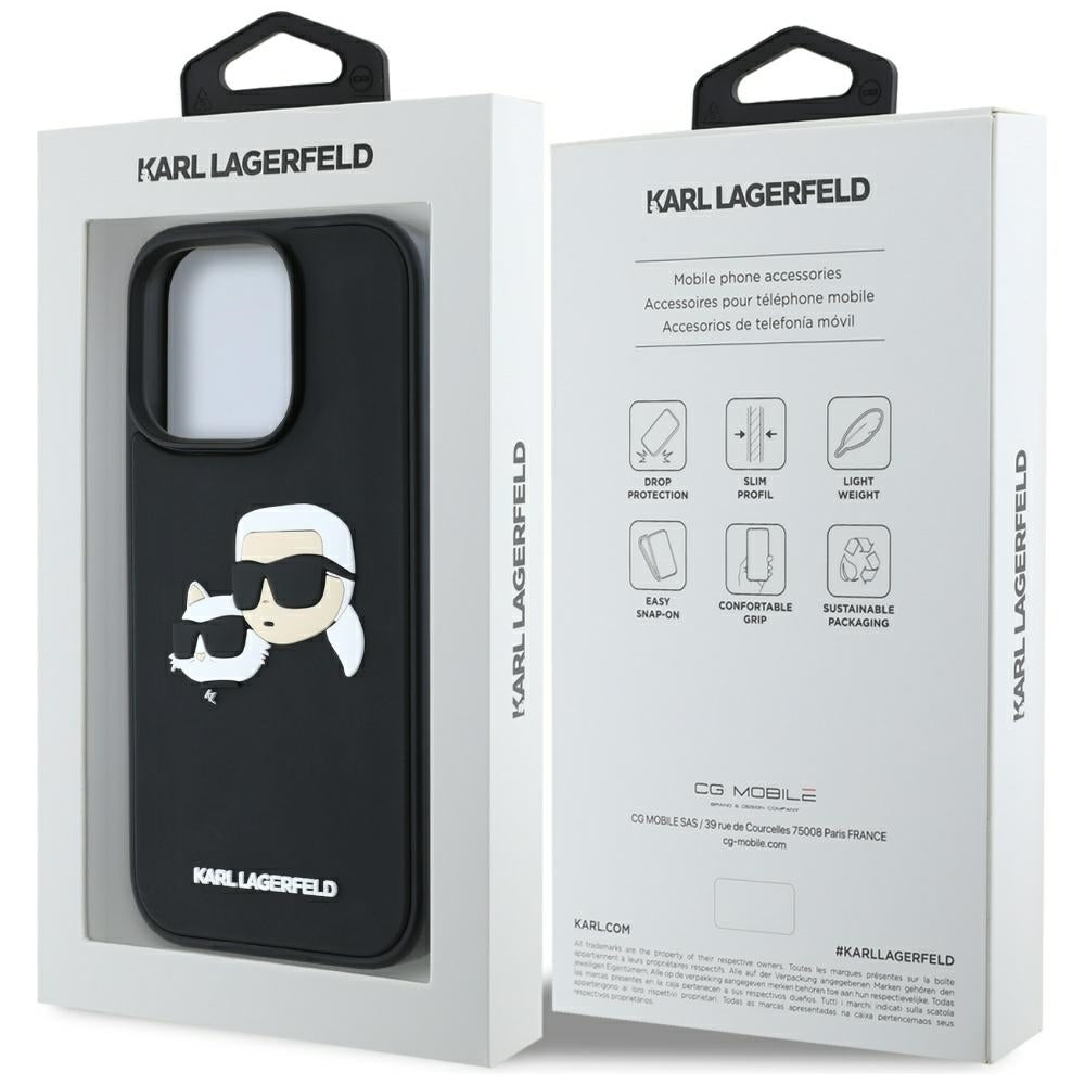 Etui na Apple iPhone 16 Pro, Karl Lagerfeld, 3D Rubber Karl & Choupette, Czarne