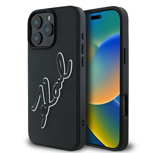 Etui na Apple iPhone 16 Pro, Karl Lagerfeld, 3D Rubber Signature, Czarne