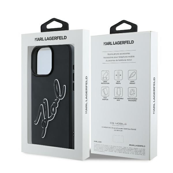 Etui na Apple iPhone 16 Pro, Karl Lagerfeld, 3D Rubber Signature, Czarne