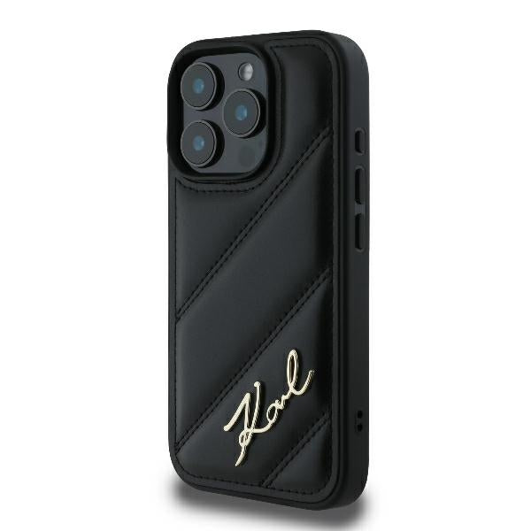 Case for Apple iPhone 16 Pro, Karl Lagerfeld, Diagonal Quilted Script, Black