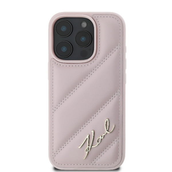 Etui na Apple iPhone 16 Pro, Karl Lagerfeld, Diagonal Quilted Script, Różowy
